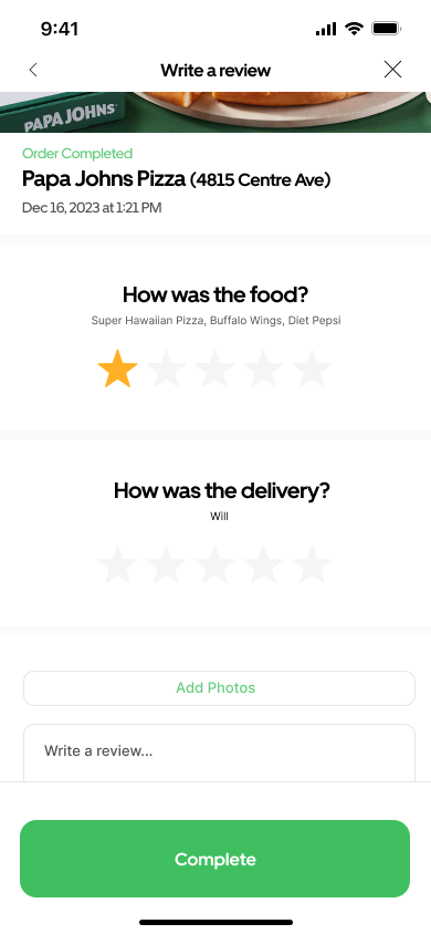 Review form screen
